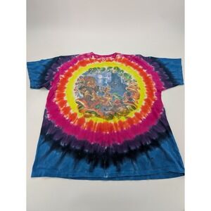 Liquid Blue XL Tie Dye Elf Mushroom Fantasy Graphic T-Shirt Double Sided